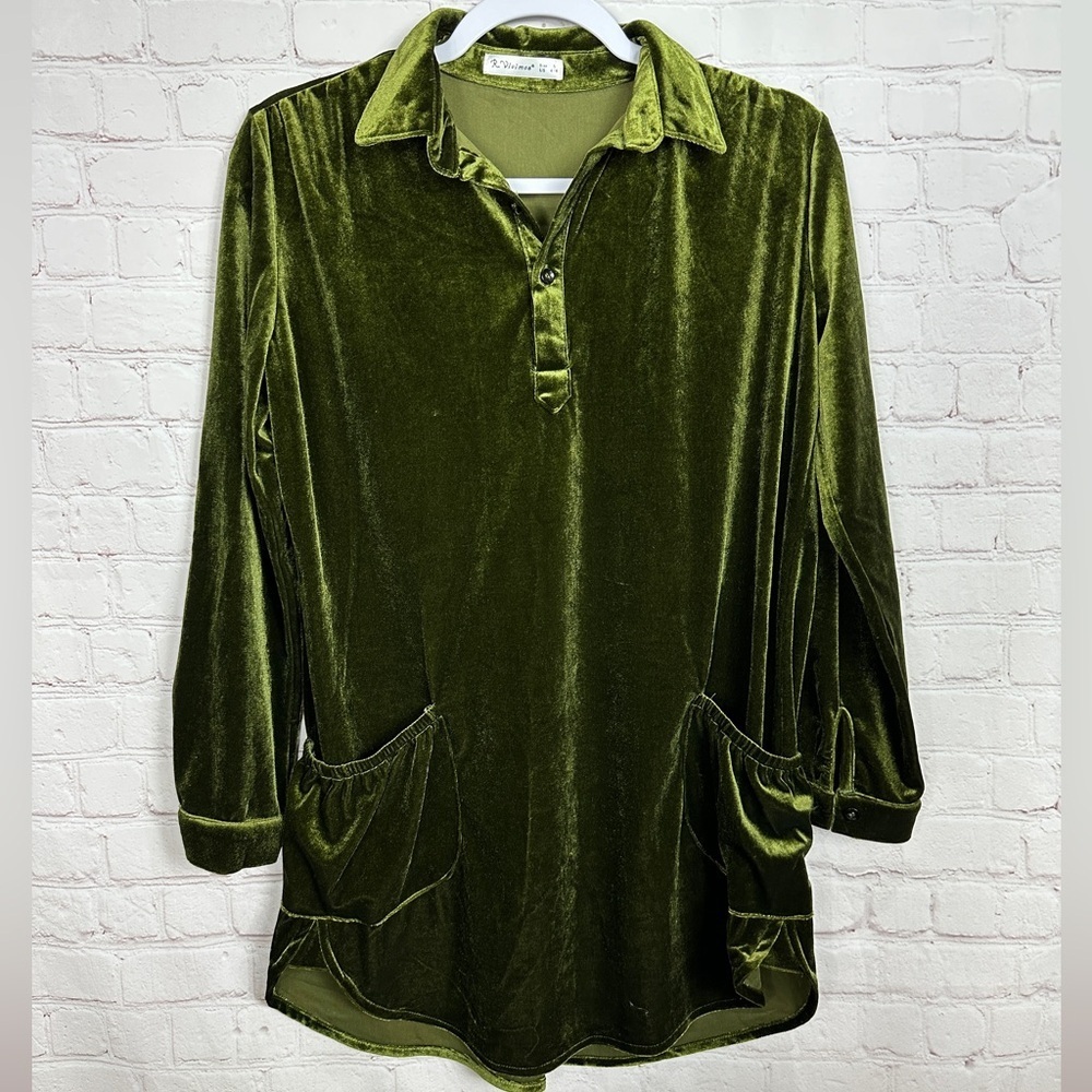 R. Vivimos green long sleeve velour dress, sz‎ S 4/6, GUC